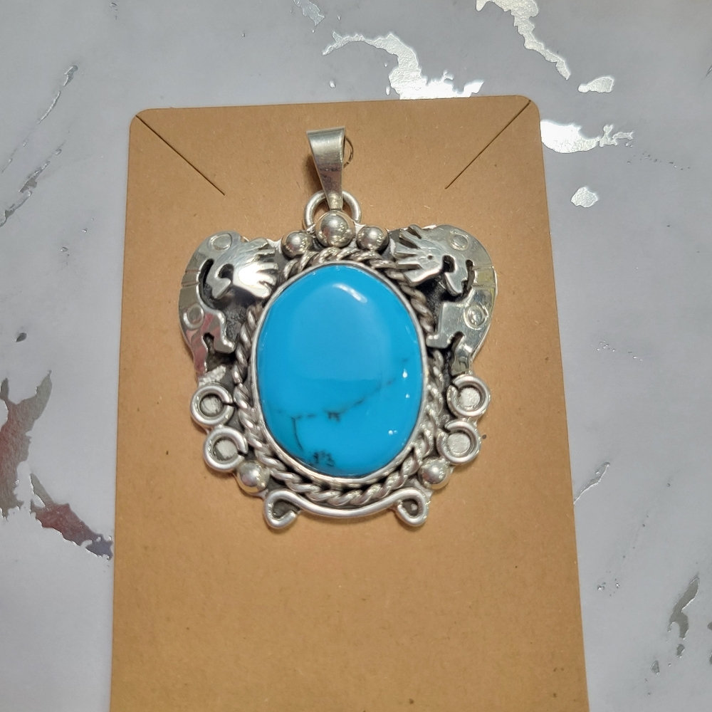 Vintage/Genuine Turquoise pendant/Southwestern Turquoise pendant,sterling silver